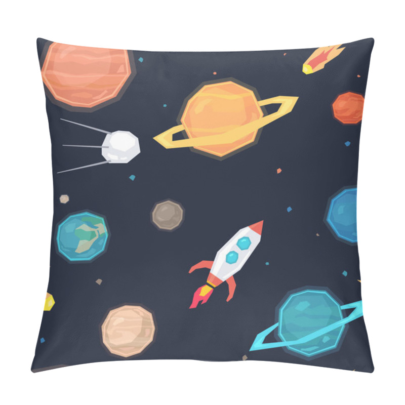 Personality  Seamless Pattern With Space, Planets, Satellites, Meteorites And Missiles. Pillow Covers