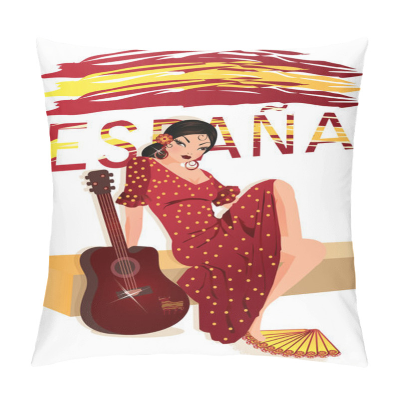 Personality  Spanish Girl With Guitar, Vector Illustration Pillow Covers