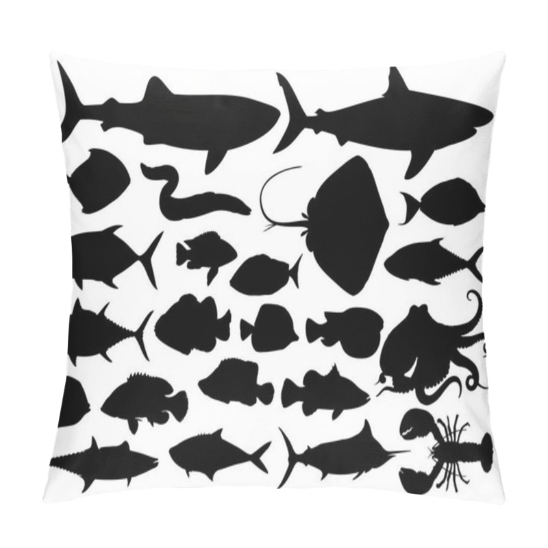 Personality  Illustration Of Silhouettes Of Various Marine Animals Pillow Covers