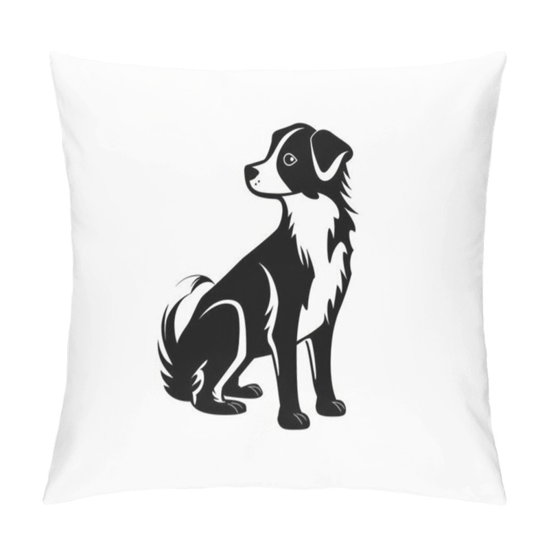 Personality  A Cute Black And White Dog Sitting Attentively, Showcasing Its Playful Nature And Friendly Demeanor. Pillow Covers