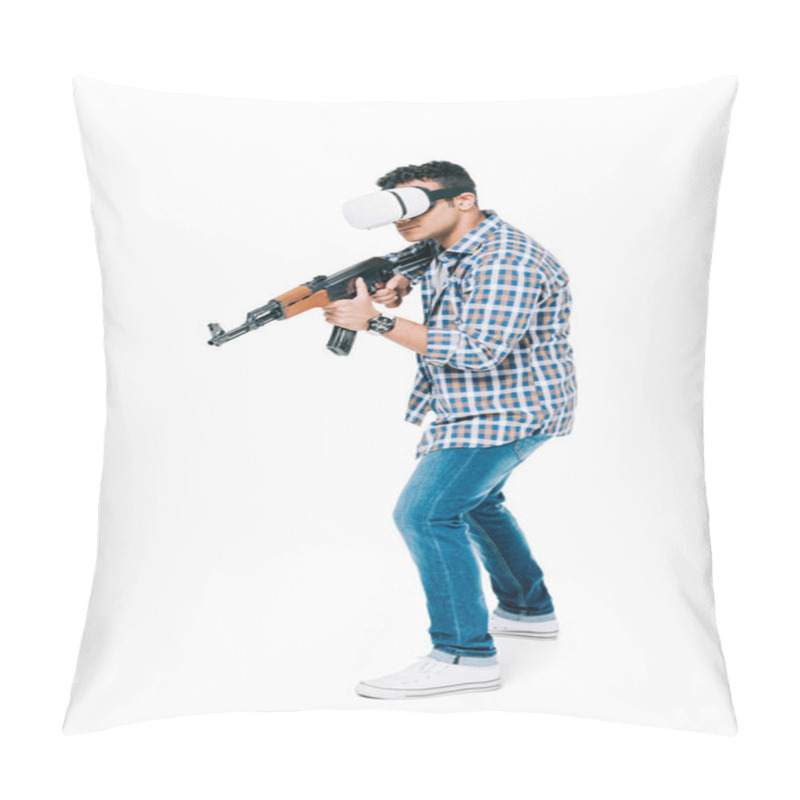 Personality  Man In Virtual Reality Headset With Rifle Pillow Covers