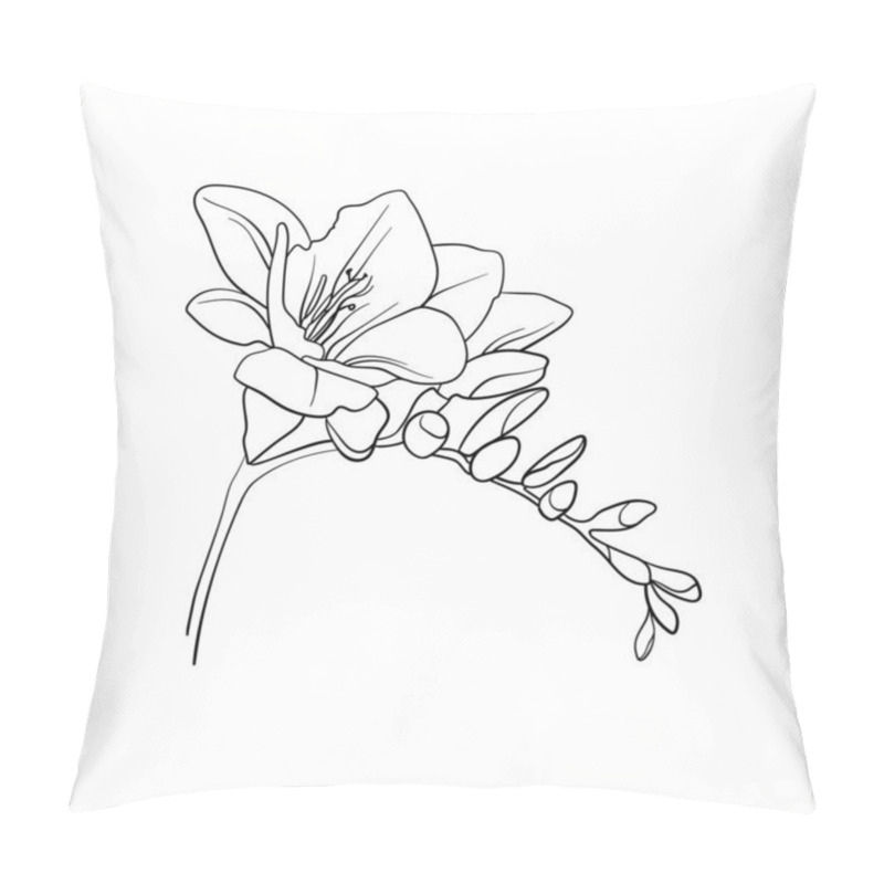 Personality  Black And White Freesia On A White Background. Freesia In Lineart Style. Freesia Minimal. Spring Flower For Wedding Invitation. Freesia Line Flower      Pillow Covers