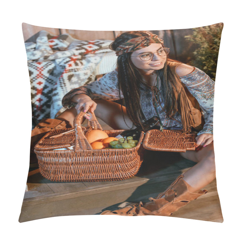 Personality  Bohemian Woman With Basket Of Fruits Pillow Covers