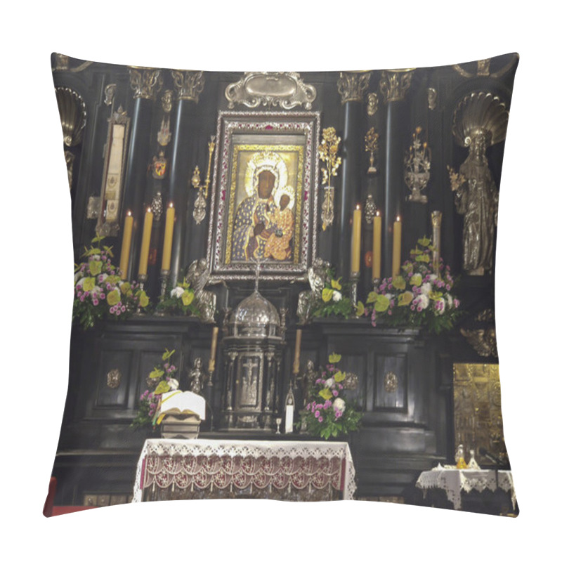 Personality  Czestochowa, Poland, March 19, 2020: Jasna Gora Monastery: Chapel And Wonderful Image Of The Black Madonna Of Czestochowa (Our Lady Of Czestochowa) Pillow Covers