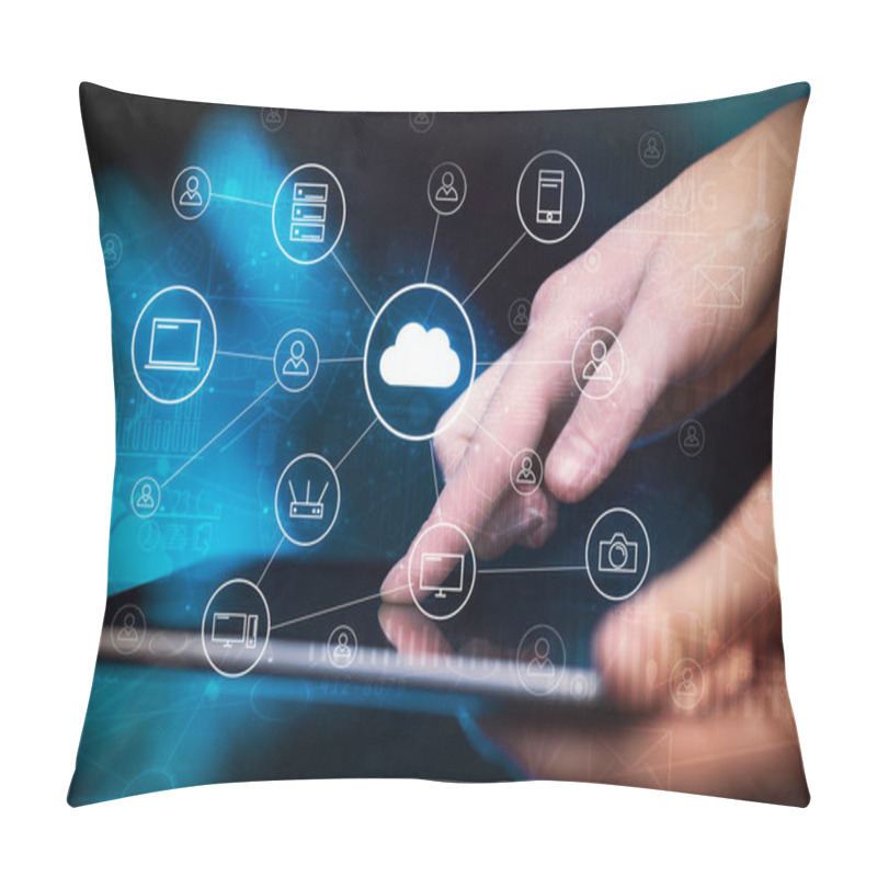 Personality  Hand Working In Tablet Graphs And Charts And Reports Concept Aro Pillow Covers