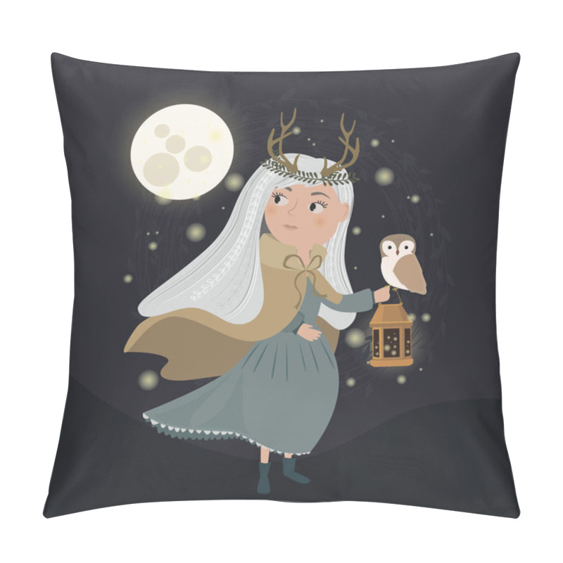 Personality  Magic Forest Illustrations With Girl And Night Forest.  Pillow Covers