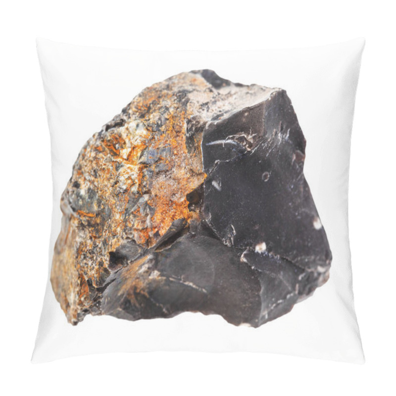 Personality  Unpolished Black Flint Stone Isolated On White Pillow Covers