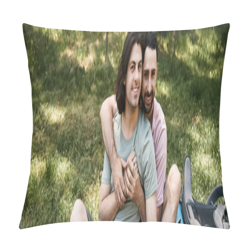 Personality  A Young Gay Couple Enjoys A Summer Hike Together In The Wilderness. Pillow Covers