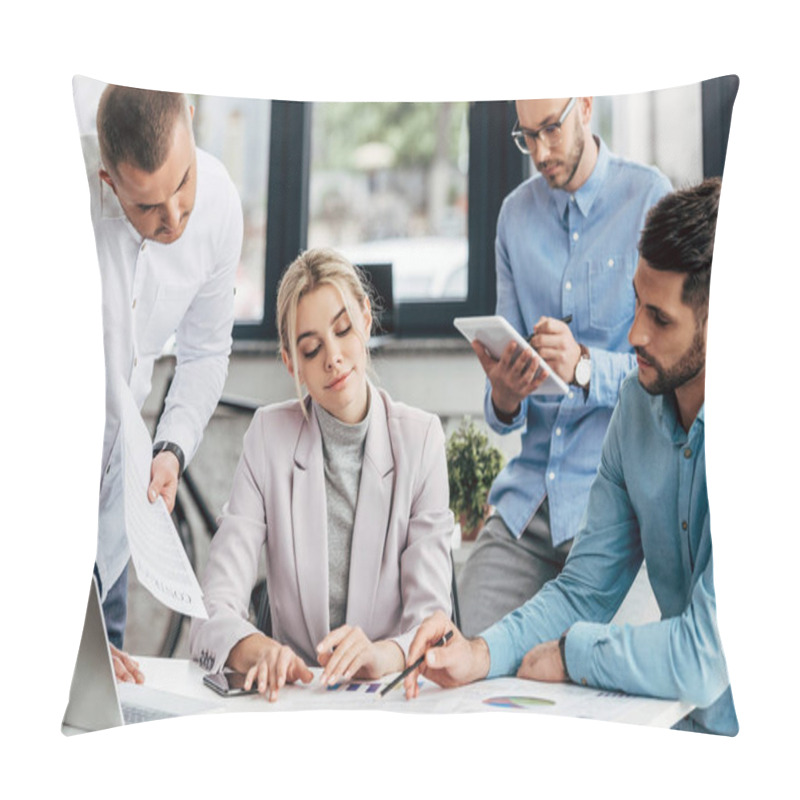 Personality  Professional Young Businesswoman Working With Male Colleagues In Office  Pillow Covers