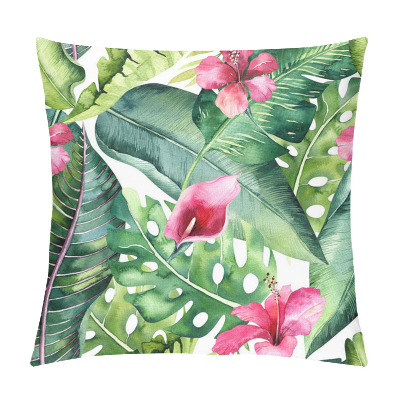 Personality  Tropical Seamless Floral Summer Pattern Background With Tropical Palm Leaves, Pink Flamingo Bird, Exotic Hibiscus. Perfect For Wallpapers, Textile Design, Fabric Print. Pillow Covers