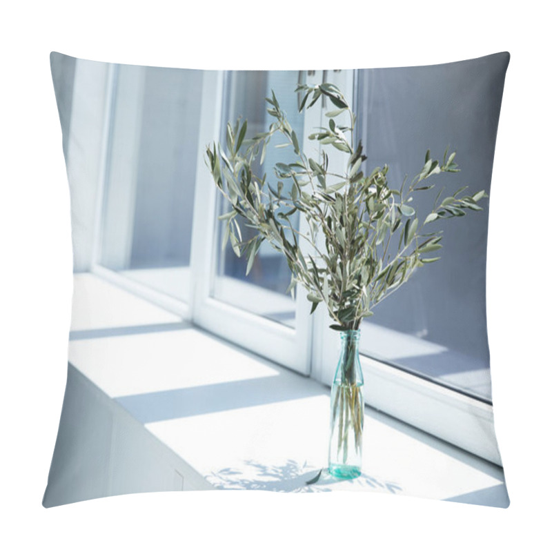 Personality  Bottle With Olive Branches On Window Sill With Shadow  Pillow Covers