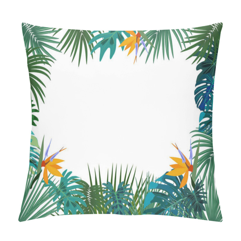 Personality  Vector Tropical Jungle Frame With Palm Trees And Leaves Pillow Covers