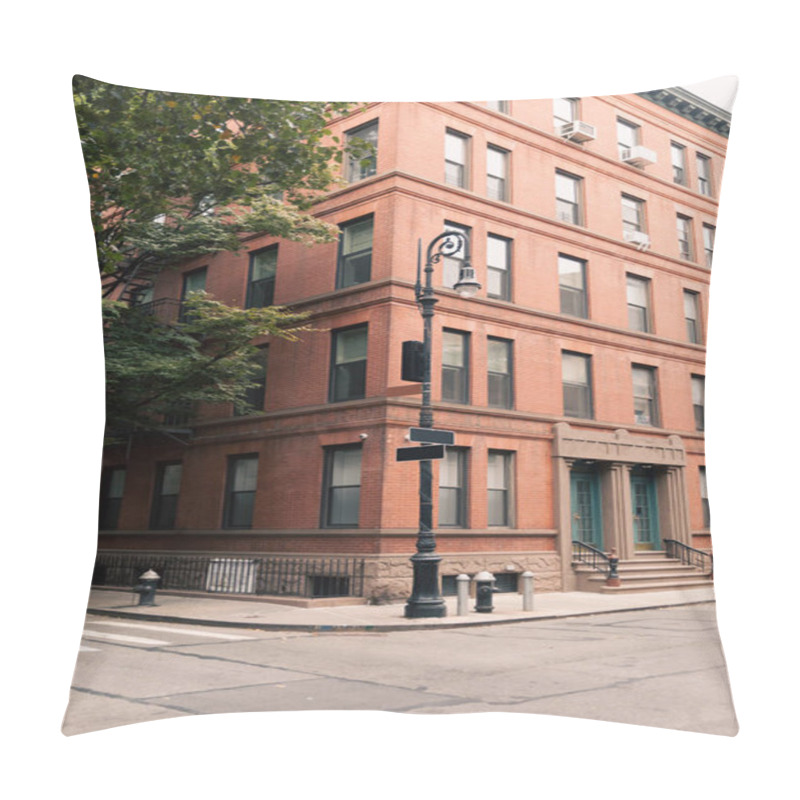 Personality  Lantern And Tree Near Brick Building On Urban Street In New York City Pillow Covers