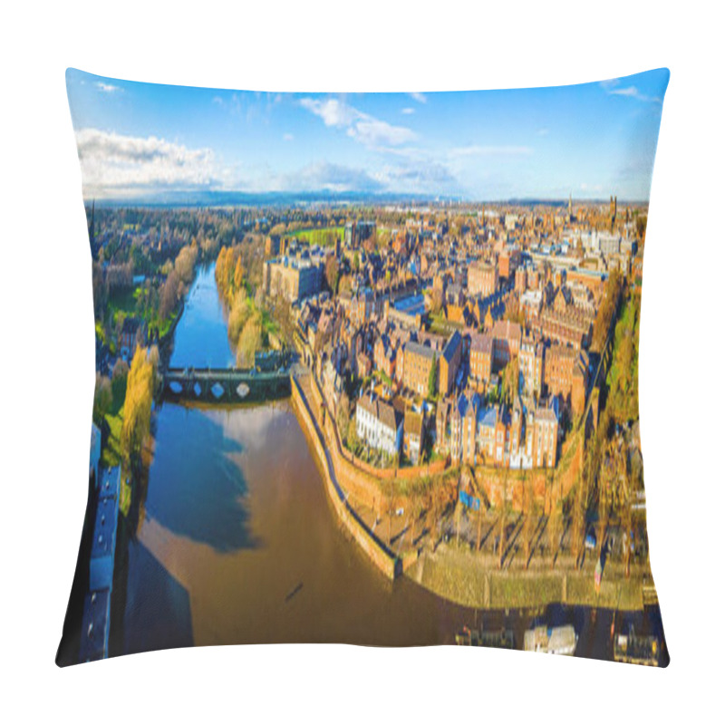 Personality  Aerial View Of Chester, A City In Northwest England,  Known For Its Extensive Roman Walls Made Of Local Red Sandstone, UK Pillow Covers