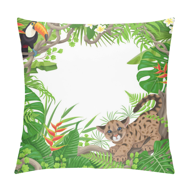 Personality  Tropical Frame With Plants And Animals Pillow Covers