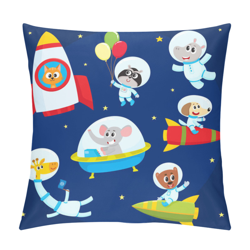 Personality  Cute Animal Astronauts, Spacemen Flying In Rockets, Space Suits, Ufo Pillow Covers