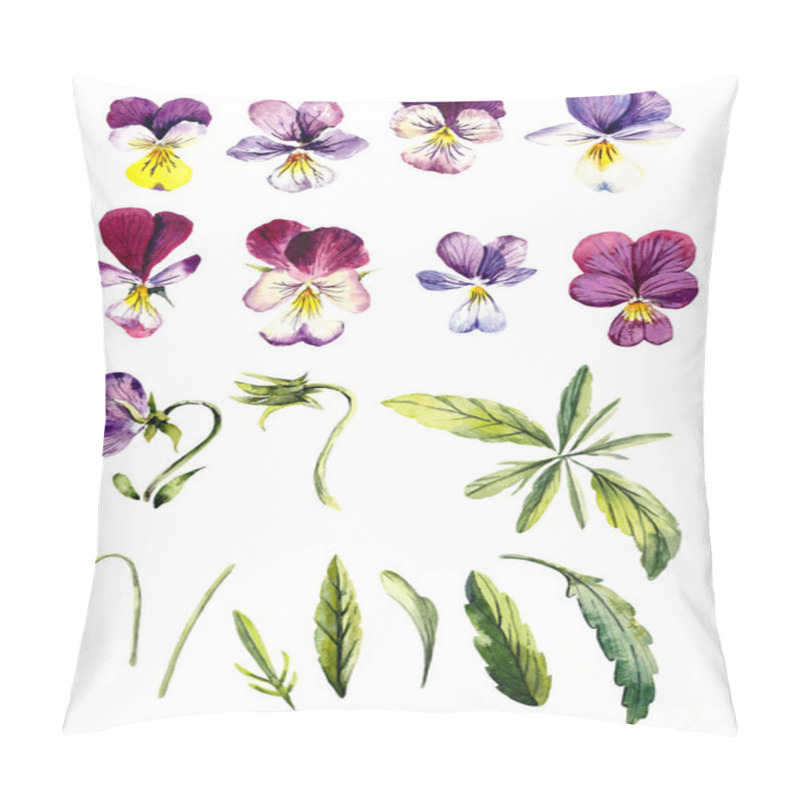 Personality  Set Of Violets. Flower Backdrop. Decoration With Blooming Violets, Hand Drawing.  Watercolor Illustration. Pillow Covers