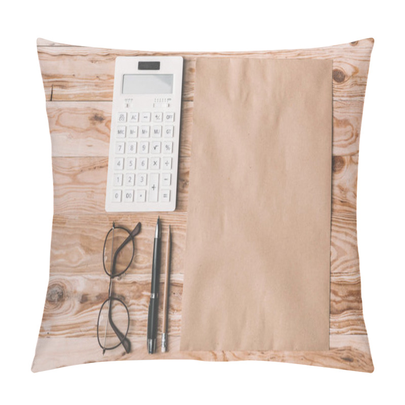 Personality  Calculator With Eyeglasses And Office Supplies On Tabletop Pillow Covers