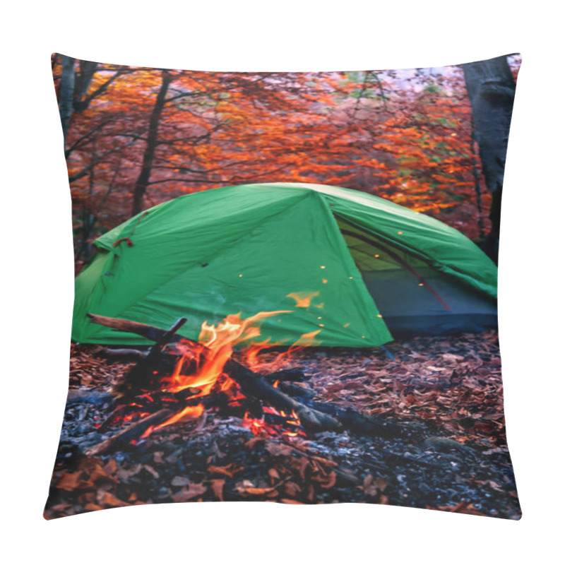 Personality  Campfire And Tent In The Autumn Forest Pillow Covers