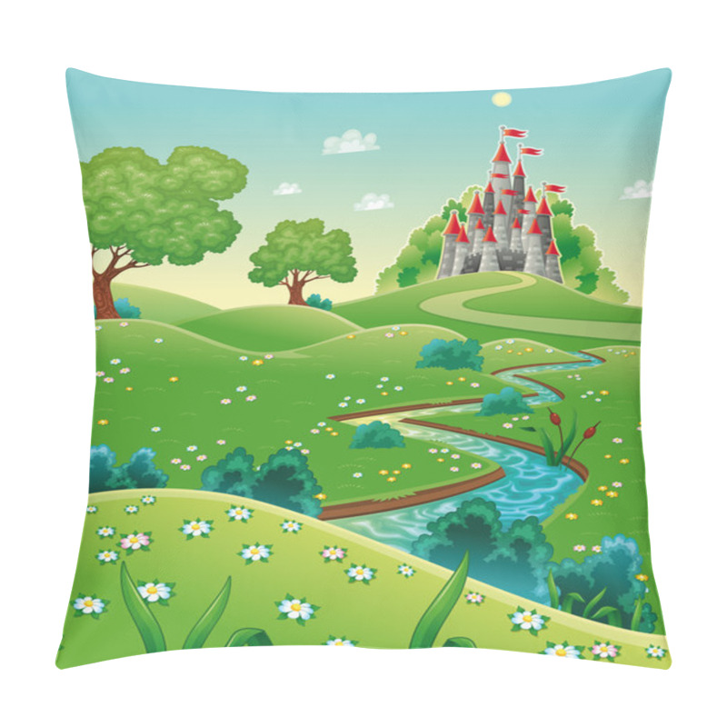 Personality  Panorama With Castle. Pillow Covers