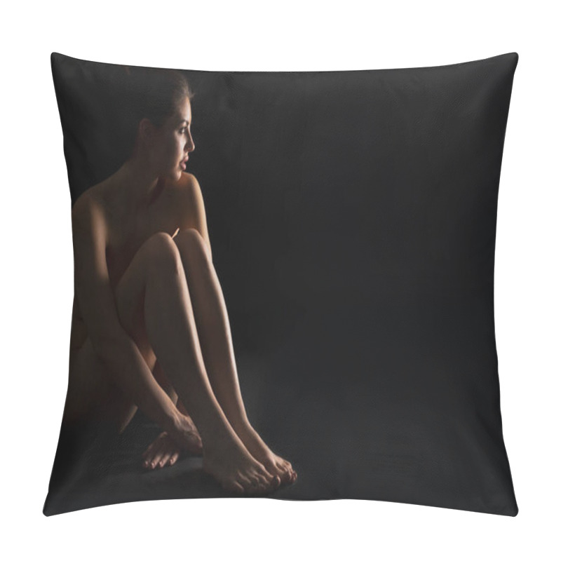 Personality  Pensive Naked Perfect Girl Looking Aside At Empty Space Pillow Covers