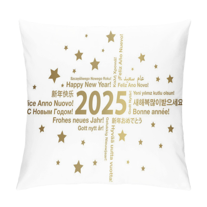 Personality  Happy New Year 2025 In Different Languages Word Cloud Greeting Card Concept, Vector Illustration Pillow Covers