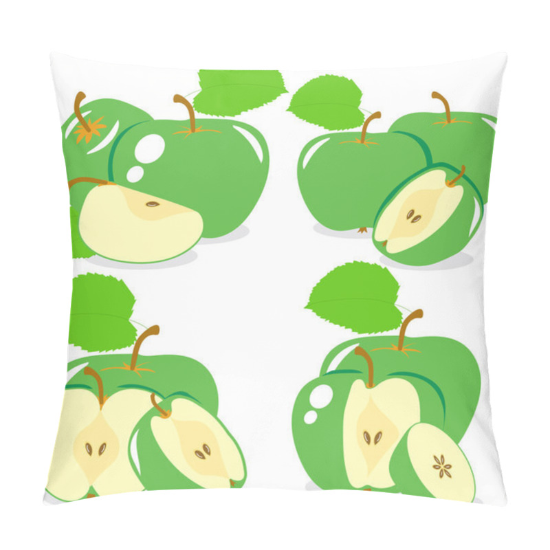 Personality  Green Apple Slices, Collection Of Vector Illustrations On A Transparent Background Pillow Covers