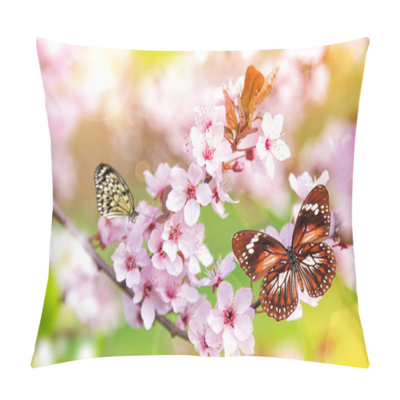 Personality  Spring Blossoms With Exotic Butterfly. Pillow Covers