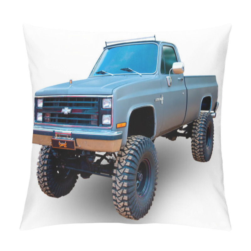 Personality  Classical American Pickup Car 1985 Chevrolet Custom Deluxe Isolated On White Background. Pillow Covers