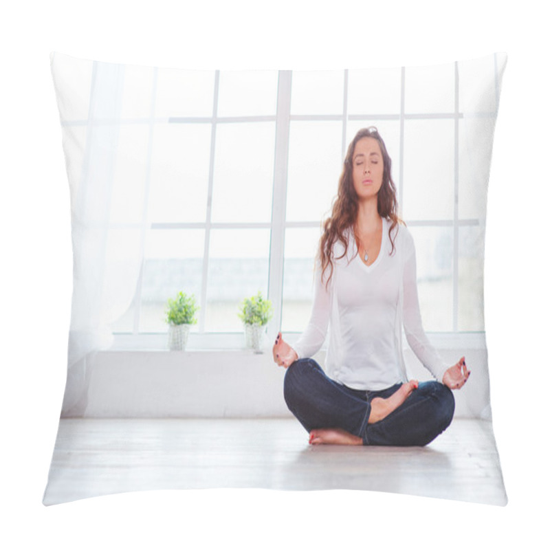 Personality  Young Woman Sitting On Lotus Position Pillow Covers