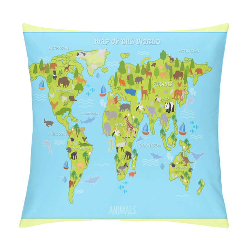 Personality  Vector Map Of The World With Animals And Plants  Pillow Covers