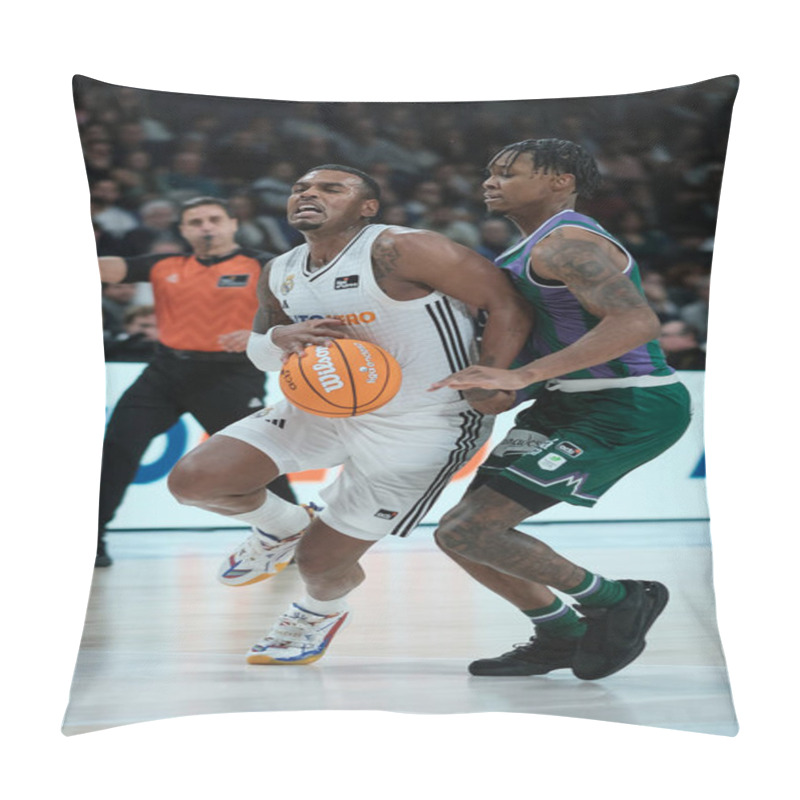 Personality  Xavier Rathan  Player Of Real Madrid At WiZink Center During The Real Madrid V Unicaja -Liga Endesa Match On  08 December  2024 In Madrid Spain Pillow Covers