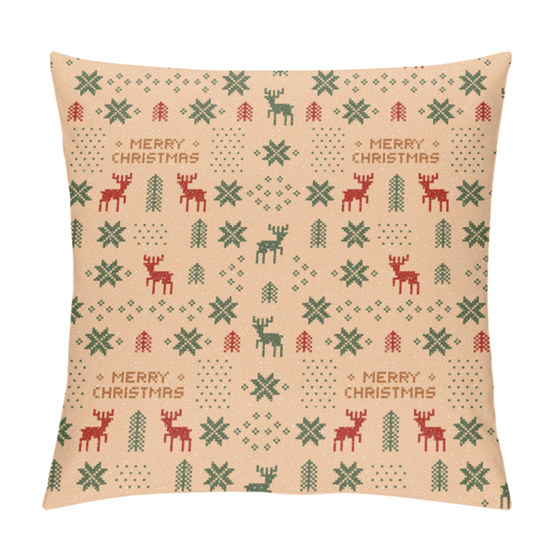 Personality  Seamless Brown Retro Christmas Pattern With Deers, Trees And Snowflakes. Pillow Covers