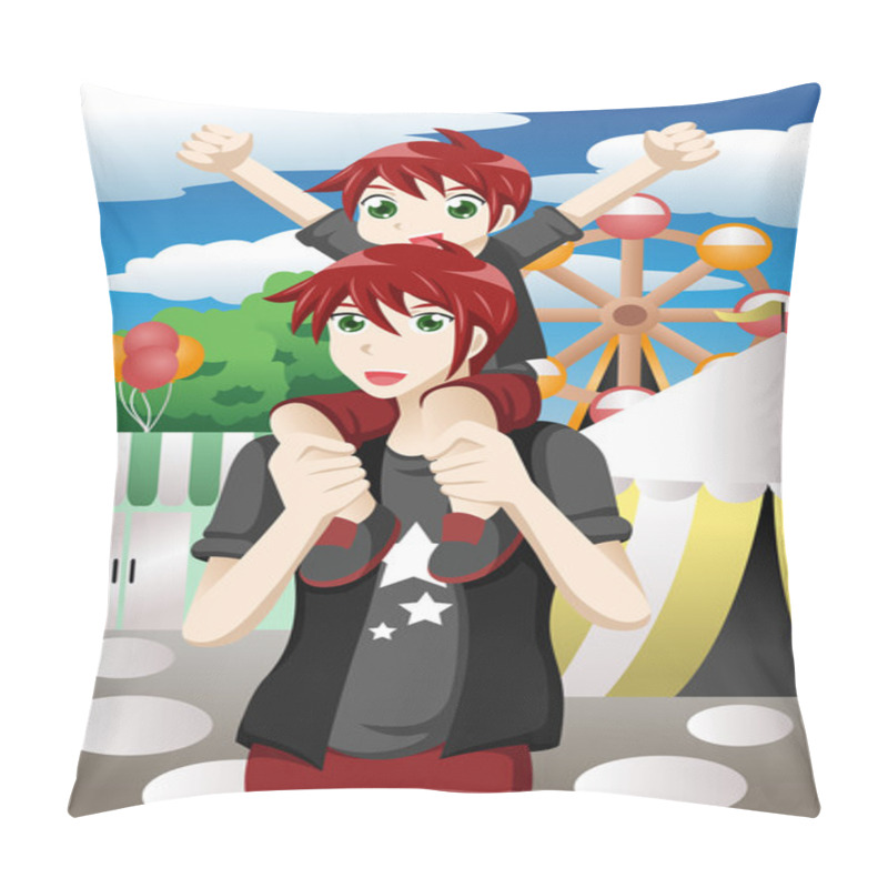 Personality  Father Son At Amusement Park Pillow Covers