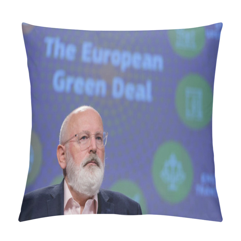 Personality  European Commissioners For European Green Deal Frans Timmermans During A Press Conference With European Commissioner For Energy Kadri Simson In Brussels, Belgium On Sept. 17, 2020.  Pillow Covers