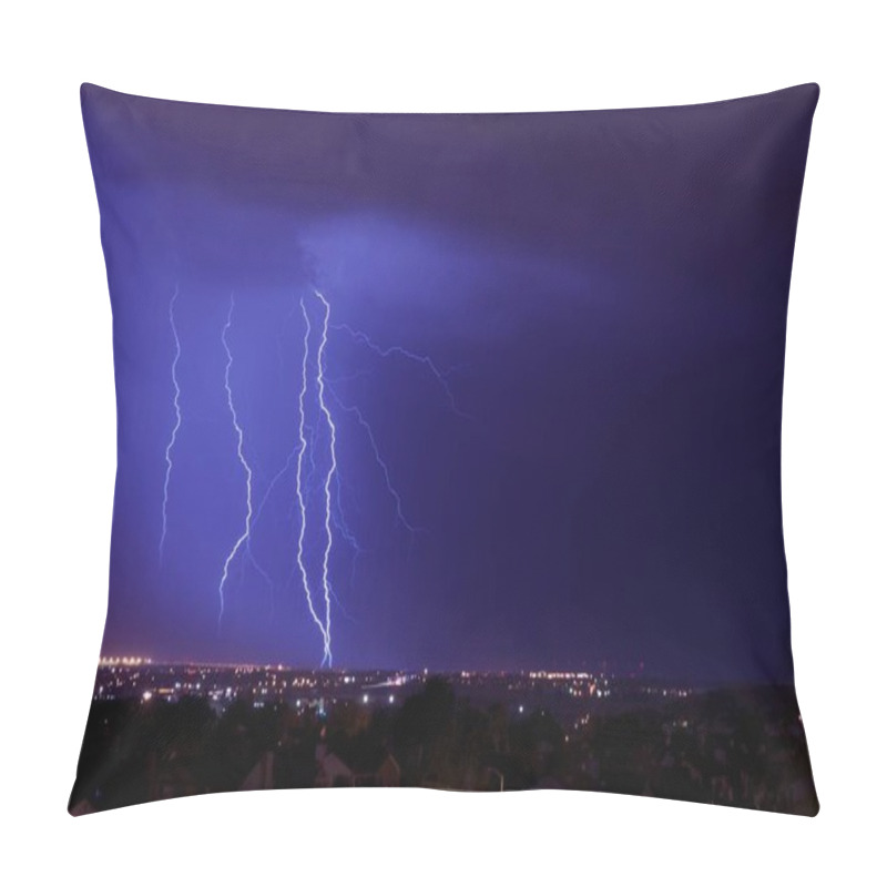 Personality  Overnight Lightning Storm. Storm Over City. Few Lightning Strikes. Stormy Overnight Weather In Colorado Springs Metro Area. Horizontal Photo. Pillow Covers