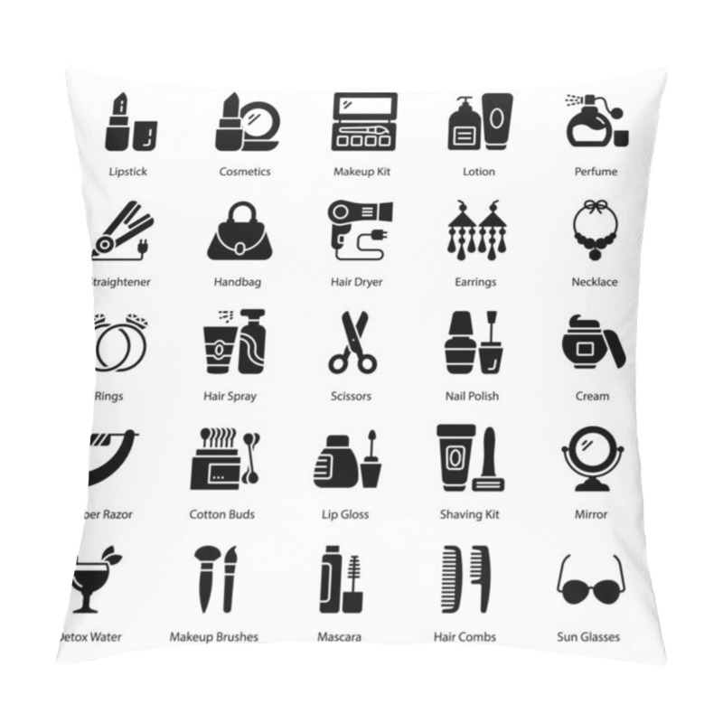 Personality  Look Here Is Alluring Beauty, Makeup And Fashion Solid Icons Pack. Editable Vectors Are Easy To Use. If You Will Hold This Set It Will Be Outstanding Experience For You.  Pillow Covers