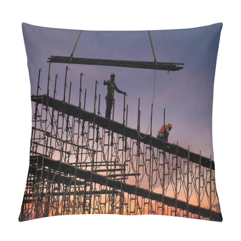 Personality  Man Working On Construction Site With Scaffold And Building With Pillow Covers