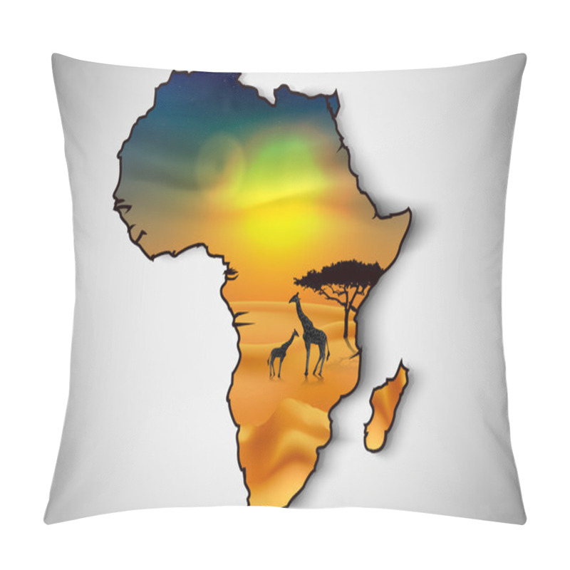 Personality  African Landscape Flora And Fauna In Sunset Time With Giraffes. Vector Pillow Covers