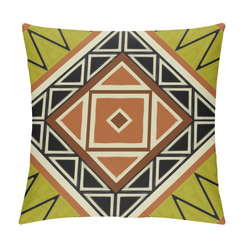 Personality  Ethnic African Fabric Patterns In Green And Orange Tones, Capturing The Essence Of Traditional African  Ethnic Style. The Beauty Of These Patterns Lies In Ethnic Watercolor, Offering A Timeless And Classic Art Form Perfect For The Textile Industry. Pillow Covers