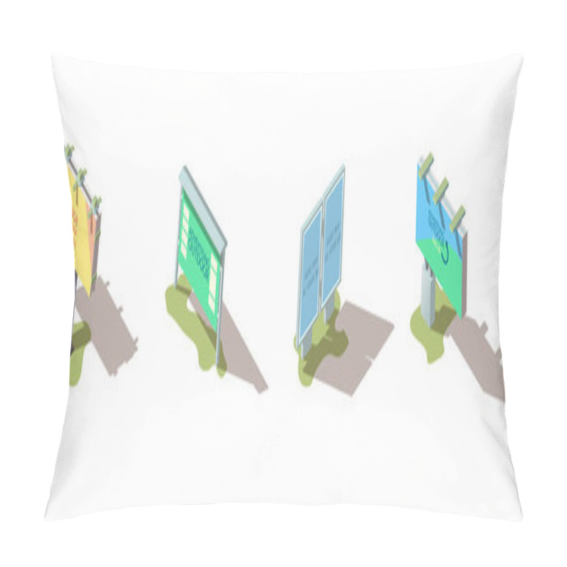 Personality  Outdoor Advertising Billboard Isometric Vector Set Pillow Covers