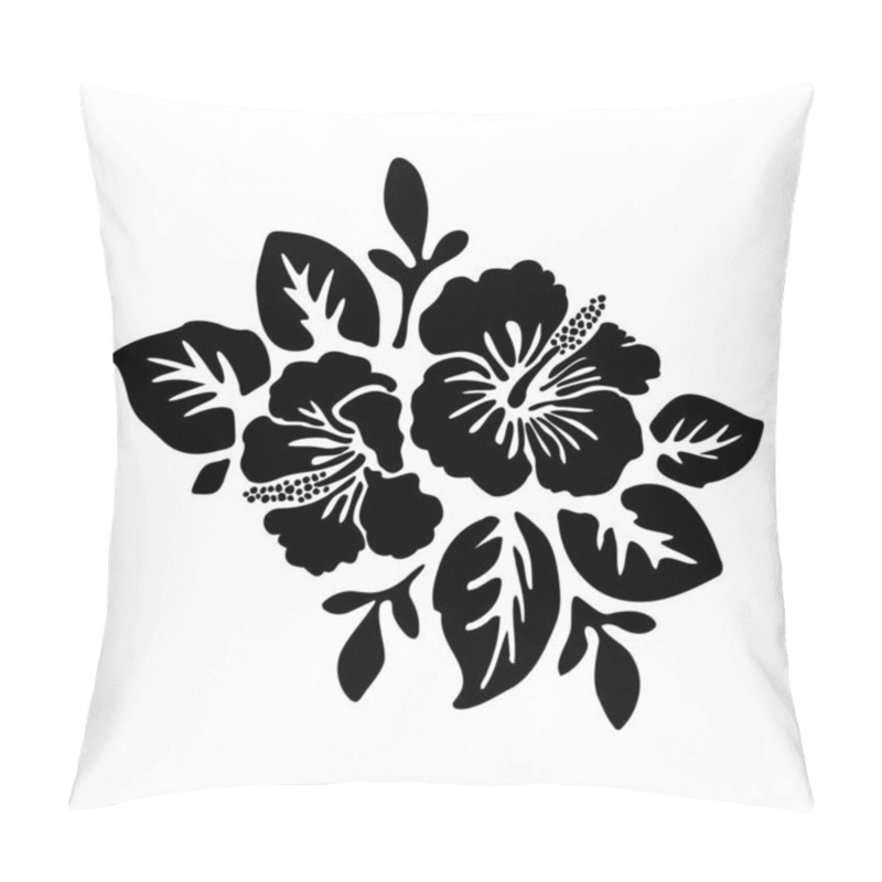 Personality  Black Tropical Exotic Hibiscus Flowers Vector Tattoo Silhouette Drawing Illustration.Hawaiian Floral Stencil Design Element.Plotter Laser Cutting.Vinyl Wall Sticker Decal.Cut File.Print. Leaves. DIY. Pillow Covers