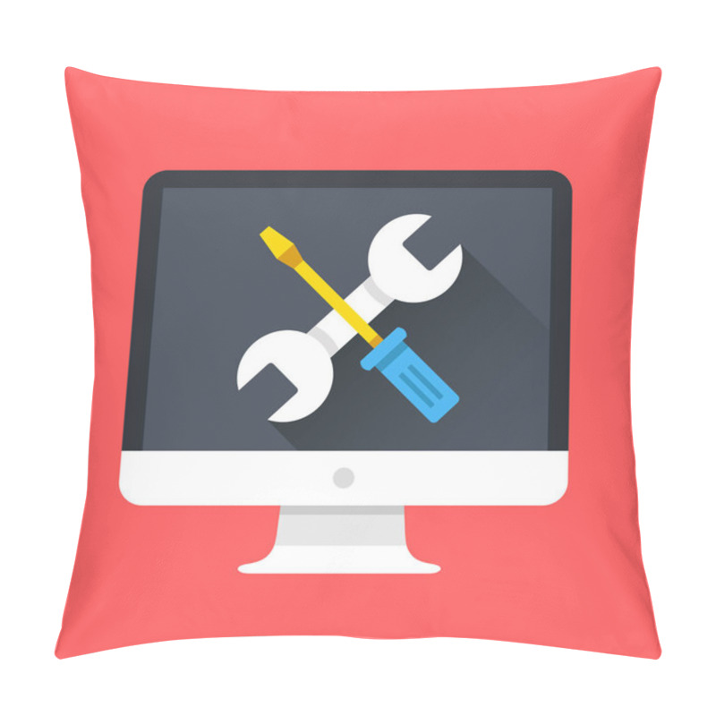 Personality  Computer Icon With Wrench And Screwdriver On Screen. Computer Repair Services, Technical Support Concepts. Modern Flat Design Graphic Elements. Vector Illustration Pillow Covers