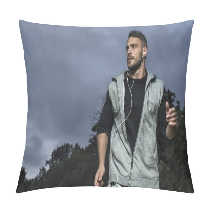 Personality  Attractive Man Running In Park Pillow Covers