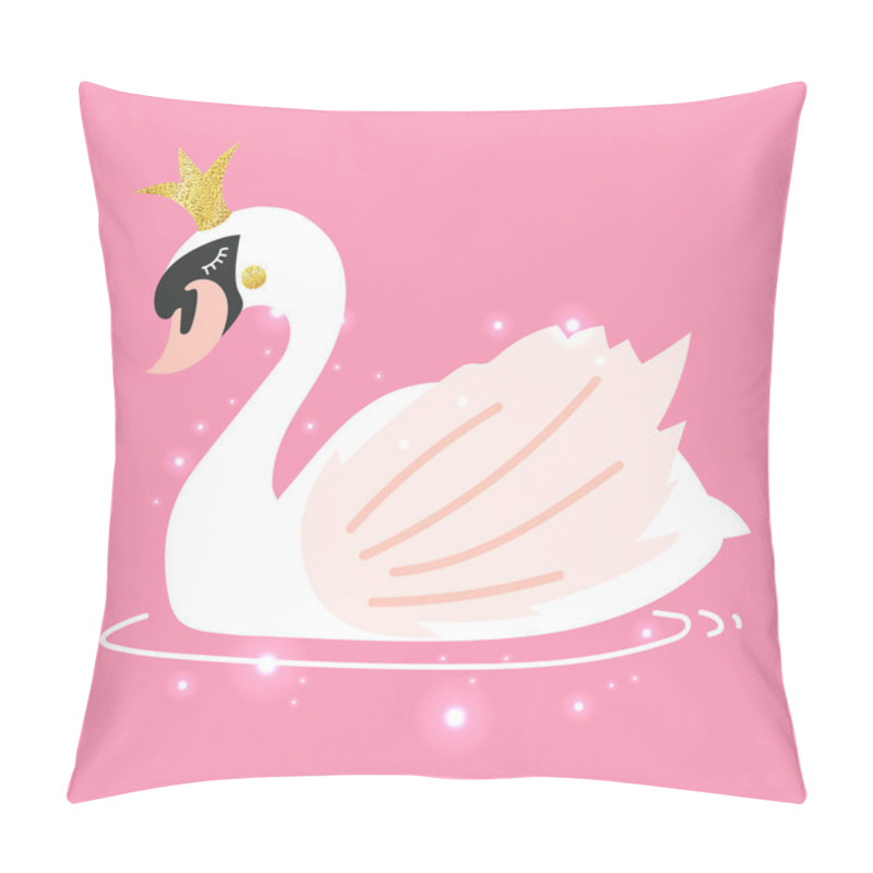 Personality  Vector Art, White Cartoon Swan With Crown  Pillow Covers