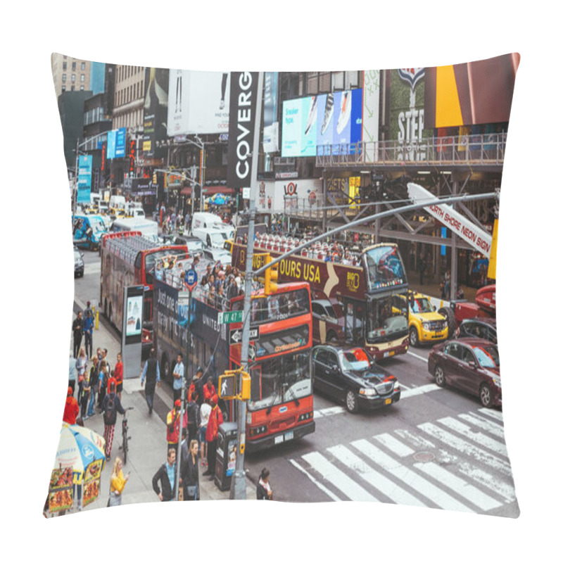 Personality  TIMES SQUARE, NEW YORK, USA - OCTOBER 8, 2018: Urban Scene With Crowded Times Square In New York, Usa Pillow Covers