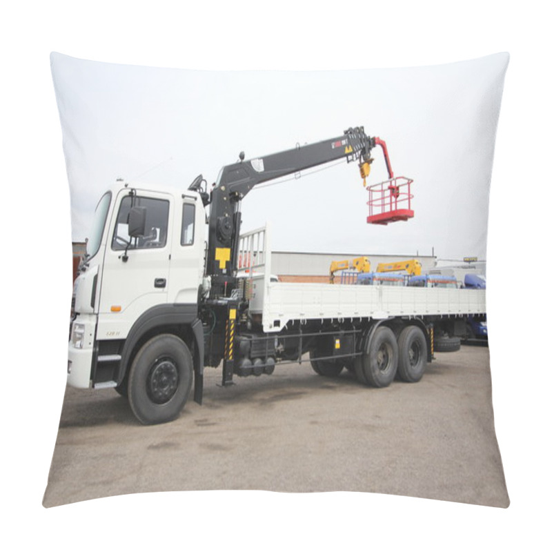 Personality  Great White Auto Truck Crane Standing On A Construction Site - Ukraine, Crimea - September, 21, 2016 Pillow Covers