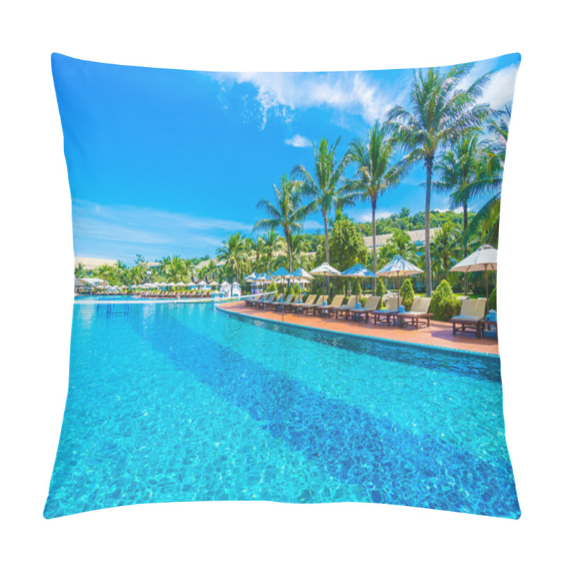 Personality  Umbrellas And Chairs Around Swimming Pool  Pillow Covers