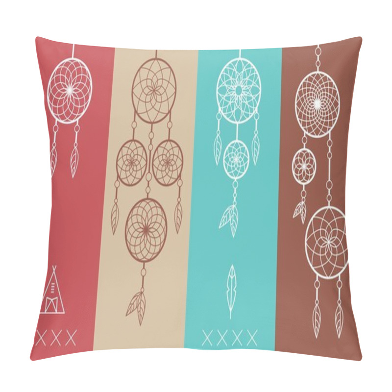 Personality  Dream Catcher Boho Flat Line Icons Set Pillow Covers