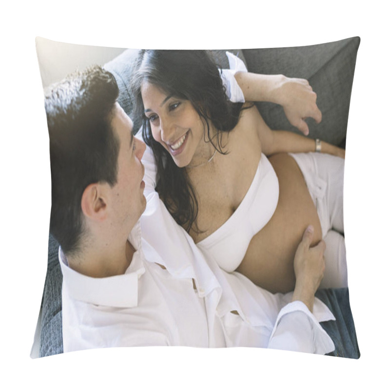 Personality  Mother And Father Waiting Their Newborn Baby. Pillow Covers